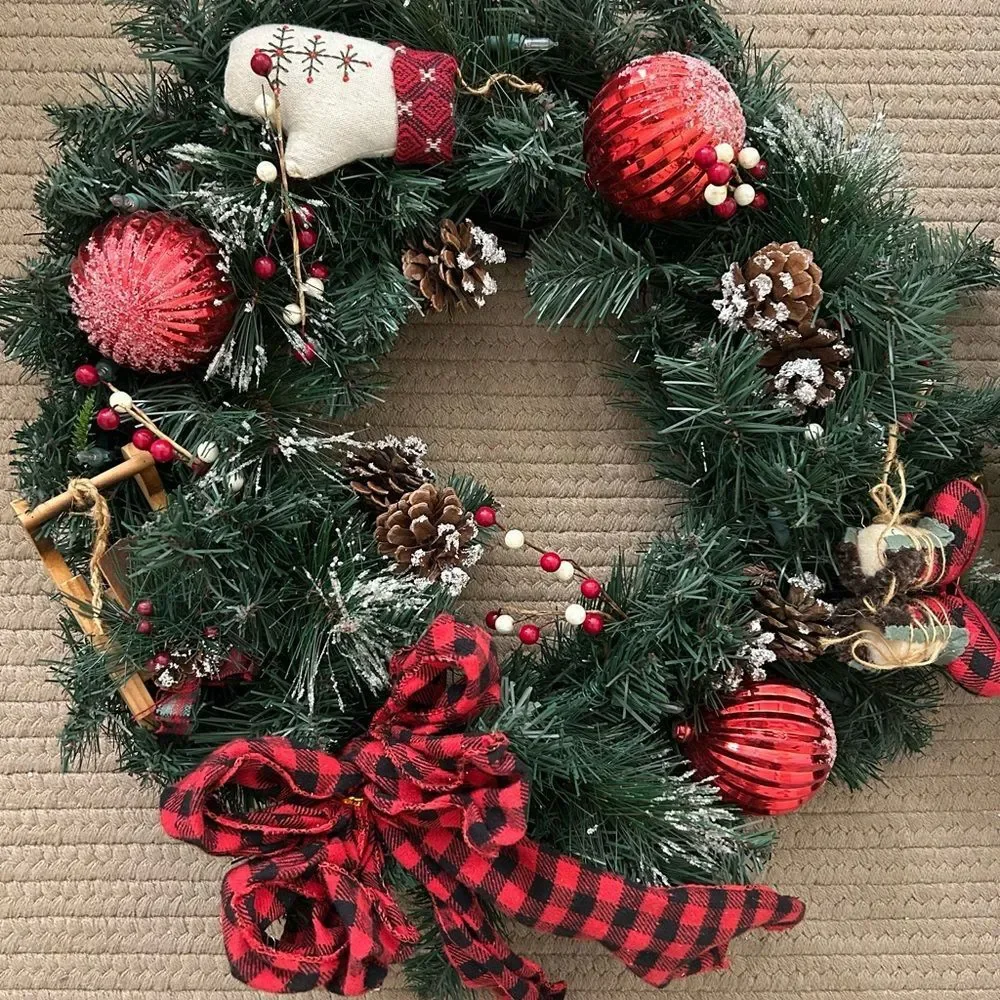 Festive Holiday Wreath with Red Accents